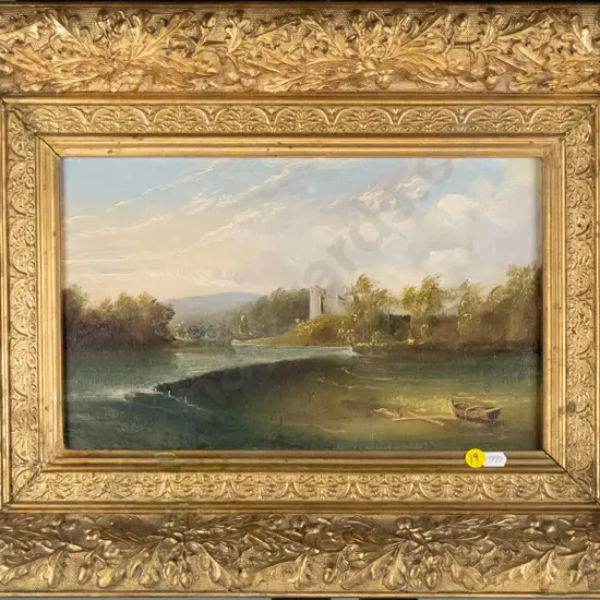 gilt framed oil "Dunne Castle Stirlingshire" H-200 W-330