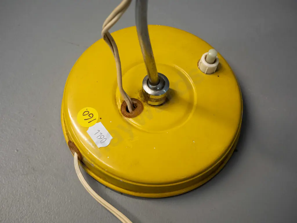 vintage desk / table lamp with adjustable curved chrome stand, yellow painted shade and base - some corrosion to metal Image 1++