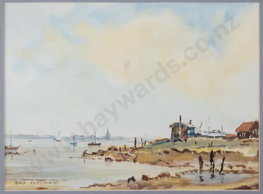 Ray Melhop  - framed  watercolour "Oyster sheds East Anglia " H-190 W-260 Image 1++