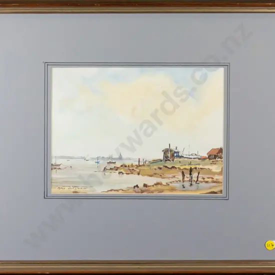 Ray Melhop  - framed  watercolour "Oyster sheds East Anglia " H-190 W-260