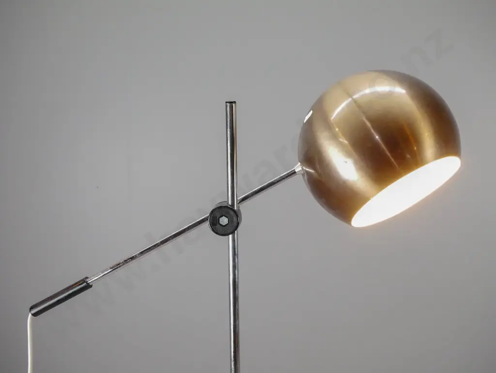 2 retro standard lamps, chrome base and copper finish aluminium, one has adjustable side arm, both with dents to base, Image 1++