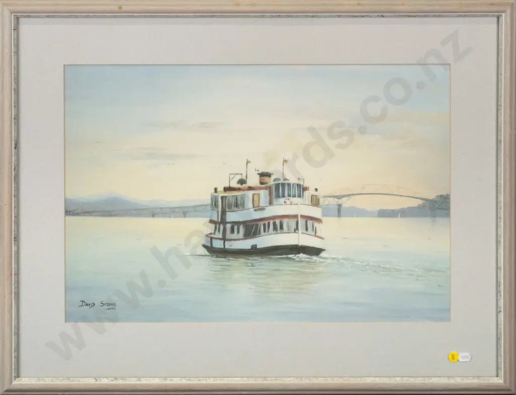 framed David Stone ltd edition print 197/500 "The Ferry Kestrel Auckland" H-360 W-530 Image 1++