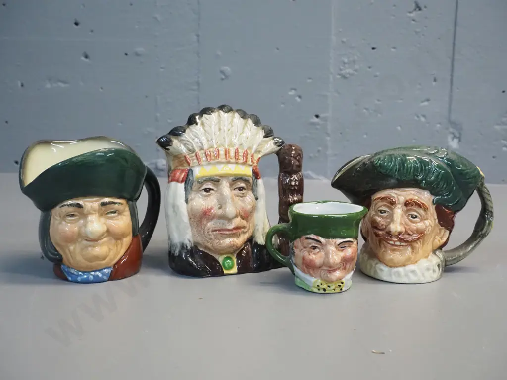 3 small Royal Doulton and one miniature Artone character jugs - North American Indian H-110 etc. Image 1++