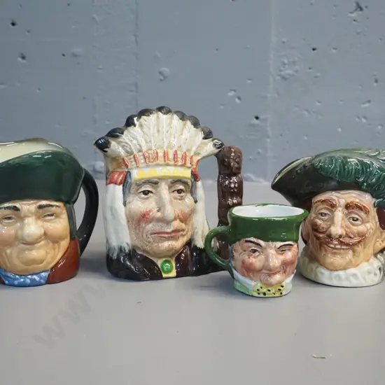 3 small Royal Doulton and one miniature Artone character jugs - North American Indian H-110 etc.