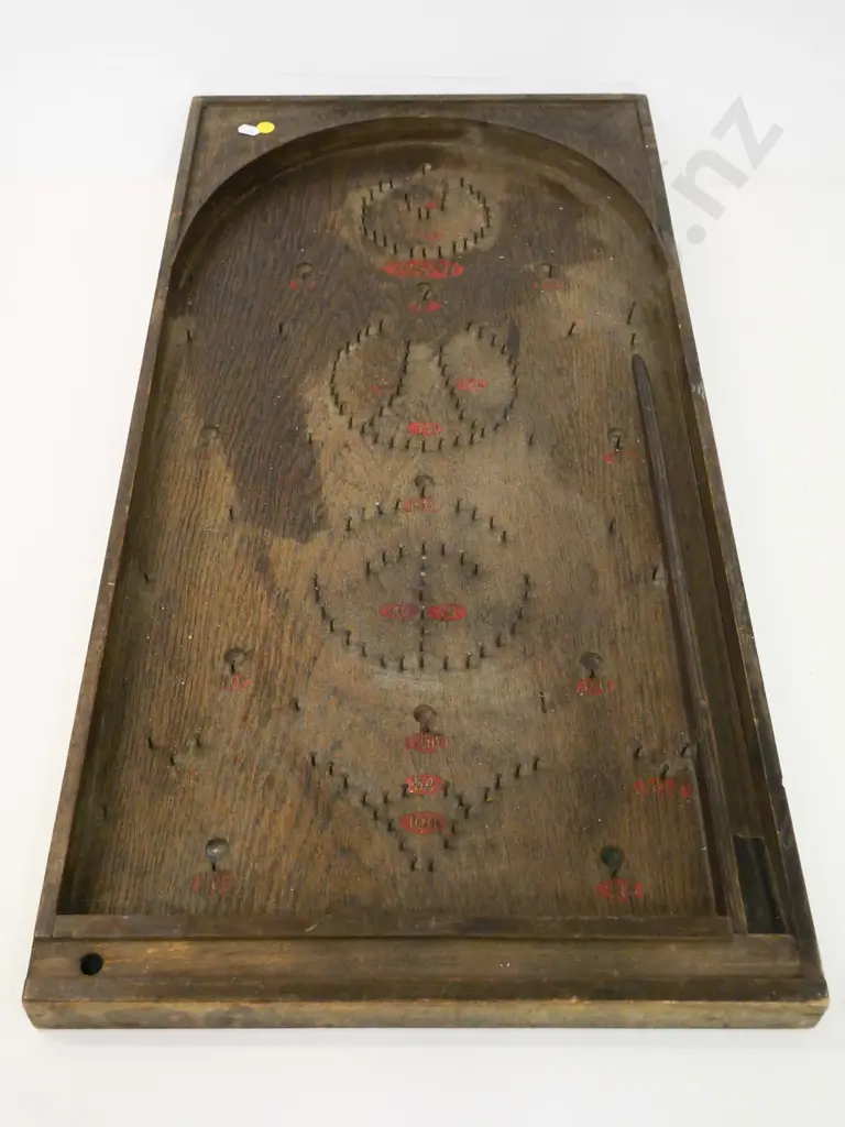 oak bagatelle board - some wear to polish L-770 W-380 Image 1++