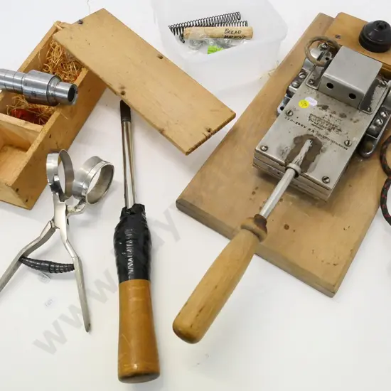 communion host making / cutting items and spare parts including EJ Dwyer Sydney electric host press, bread cutter etc.