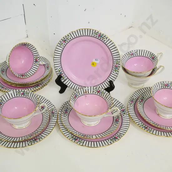 6 Shelley trios - Victorian style pink with floral border