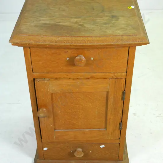 vintage oak pot cupboard with 2 drawers, wooden handles - split to top, wear to finish H-620 W-410 D-360