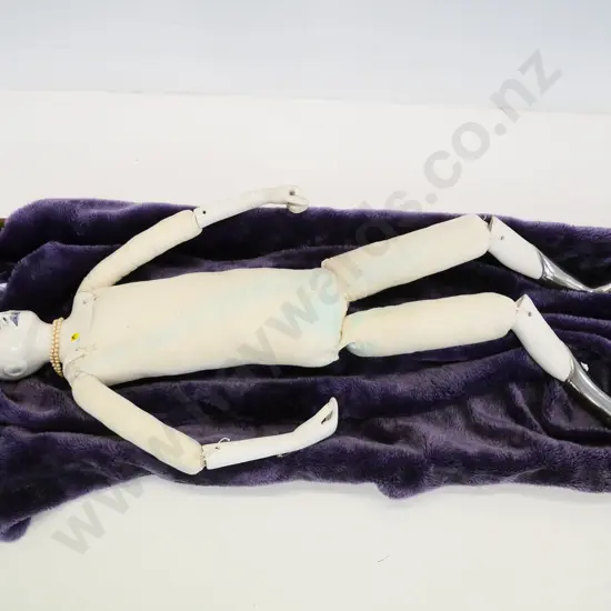 Leonie Arnold doll, marked 11/12 - large fabric and porcelain doll with chrome finish 'boots' & pearl necklace H-1020