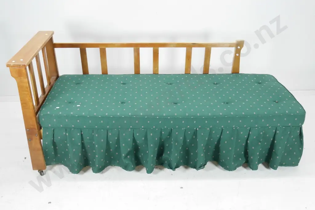 deco rimu daybed with upholstered squab, pleated valance - finish faded H830 L1800 D680 Image 1++