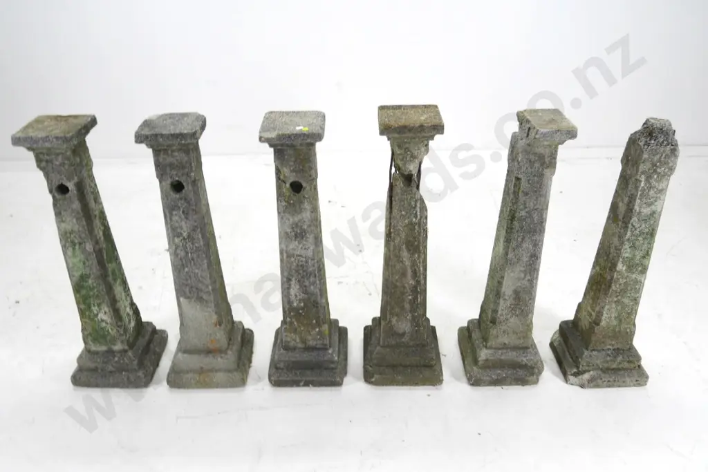 6 cast concrete bollards, condition varies H- H-770 Image 1++