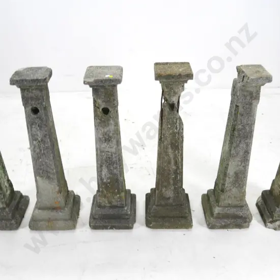 6 cast concrete bollards, condition varies H- H-770