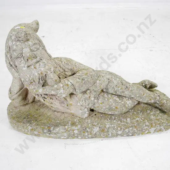 cast concrete reclining garden gnome figure  H-310 L-570
