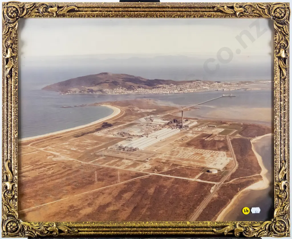 framed photograph - aerial view Tiwai Point Smelter H-400 W-450 Image 1++
