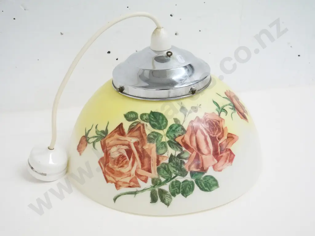 retro hand-painted rose pattern ceiling light fitting with chrome journal H-200 D-350 Image 1++