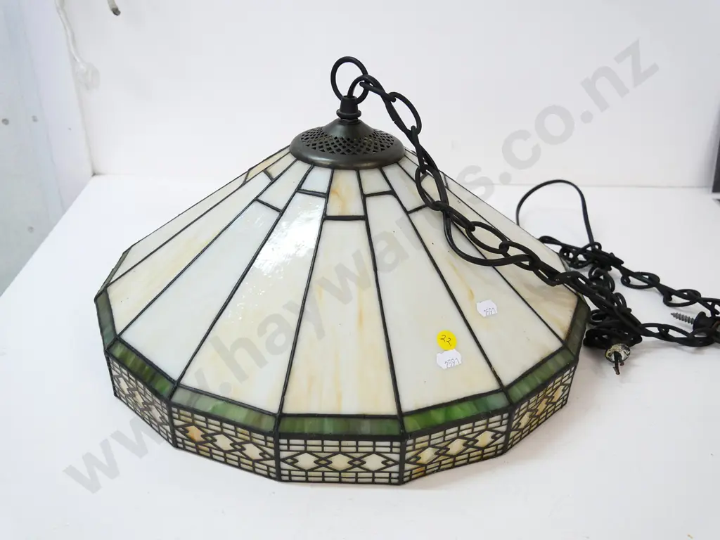 deco Tiffany style leadlight stained glass hanging light shade with hanging chain H-230 Diameter 400 Image 1++