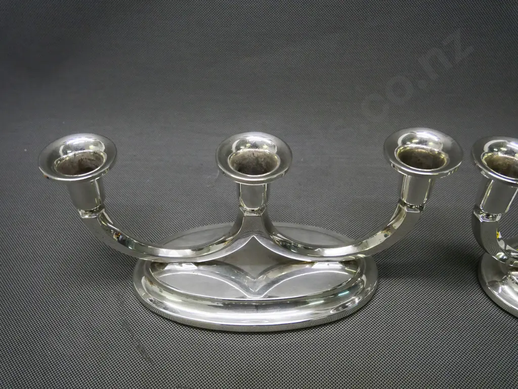 pair of weighted silver 3-candle candelabra - unknown marks H-120 W-250 Image 1++