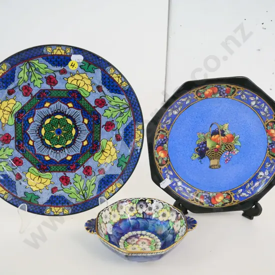 Maling blue thumbprint dish, Wedgwood octagonal plate, Royal Doulton cabinet No. D4549 plate D-260