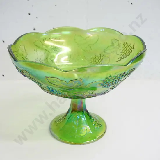 green lustre depression glass comport bowl with grape relief pattern H-190 Diameter 250
