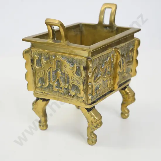 Chinese cast brass incense burner with maker's mark on base H-130 W-120 D-85