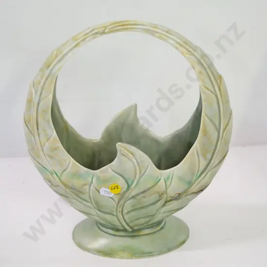 Beswick mottled green moon basket vase H-320