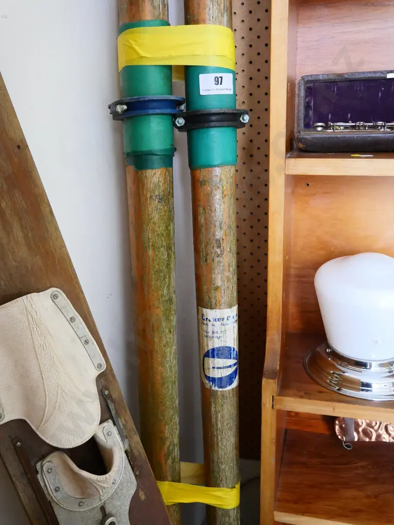 pair of long (sculling?) oars - label for Croker Oars Cambridge NZ L-3750 Image 1++