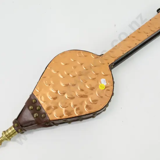 beaten copper, leather and wood bellows with brass nozzle L-640