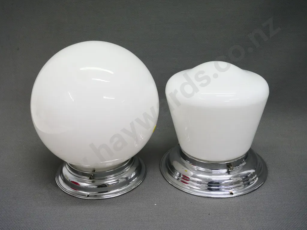 2 retro white glass ceiling light shades with chrome journals - globe one is H-230 D-190 Image 1++