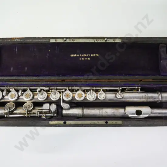 cased vintage Bonneville Paris flute - case has 1920 owner's monogram stamp