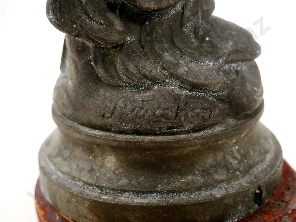 metal cupid figure on wooden base - damage to back, missing wing. H-340 Image 1++