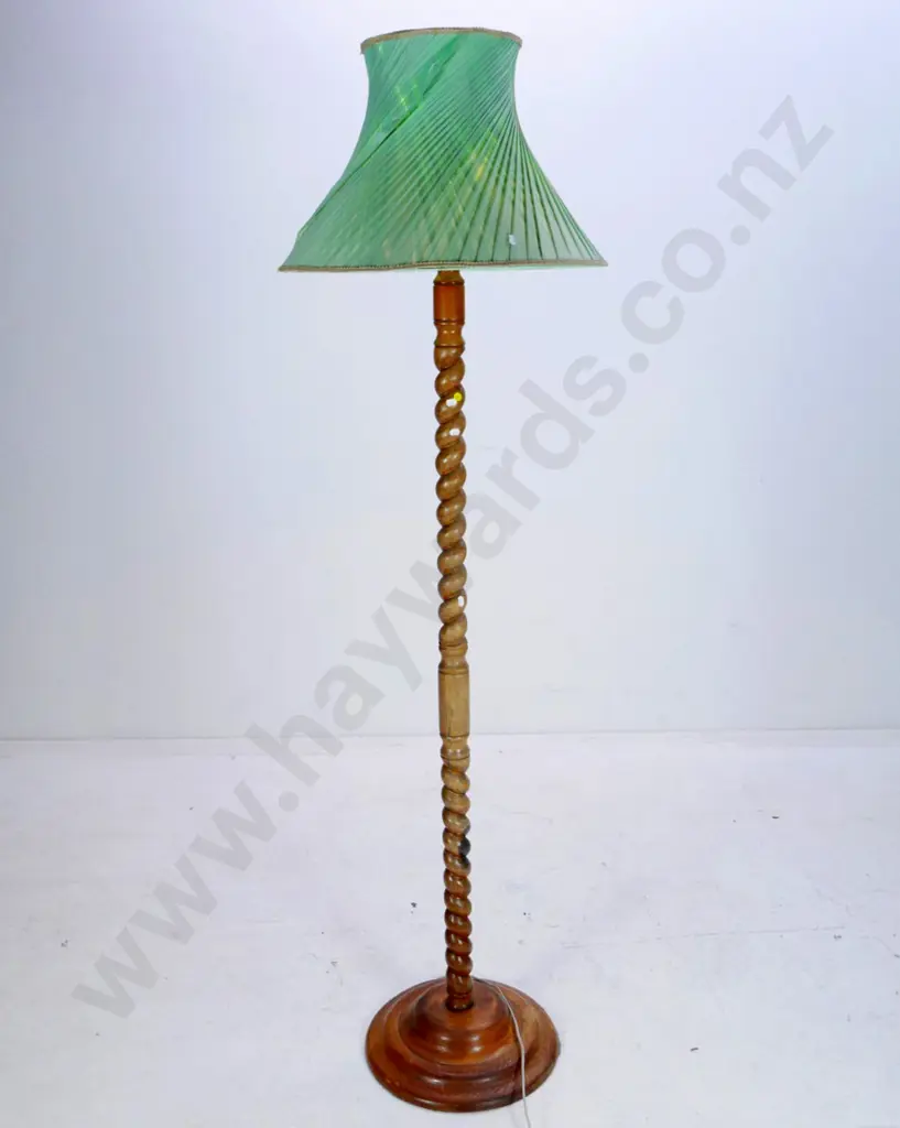 large mahogany barley twist standard lamp, polish and shade need attention H-1900 D-380 at base Image 1++