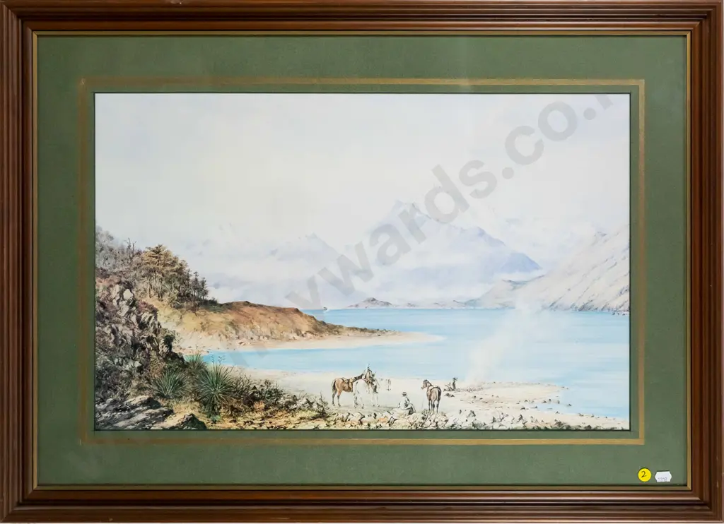 framed historic print - Charles Decimus Barraud - Making Camp, Lake Wakatipu H-370 W-590 Image 1++