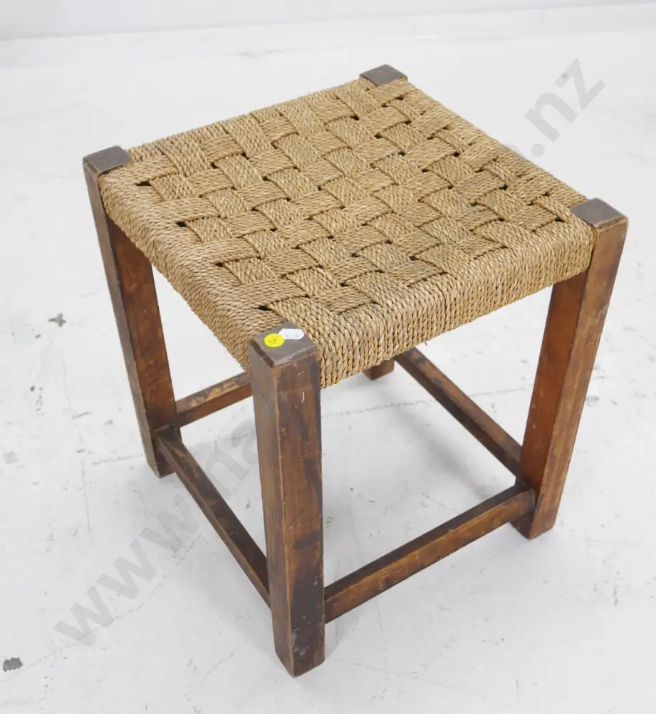 beech and woven seagrass stool, polish needs attention H410 W340 D340 Image 1++