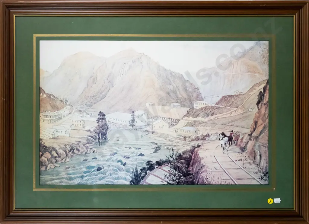 framed historic print - Christpher Aubrey - Gold Battery Karangahake  H-370 W-590 Image 1++