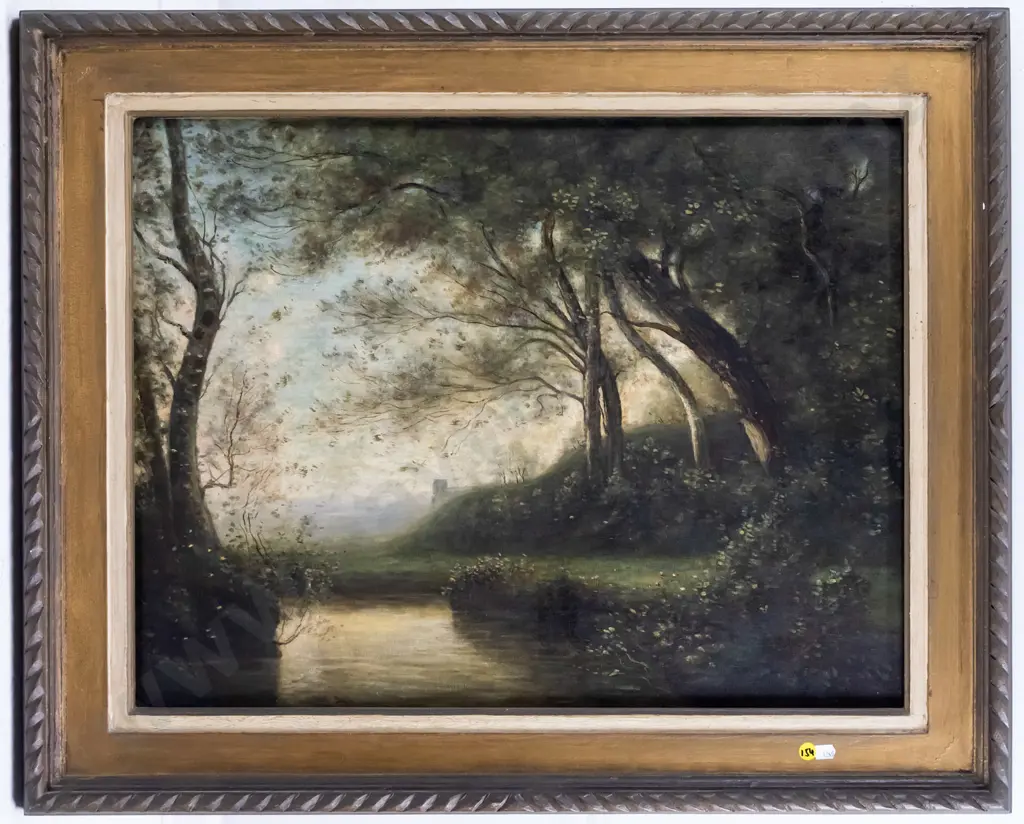 framed oil on canvas - river scene H-480 W-620 Image 1++