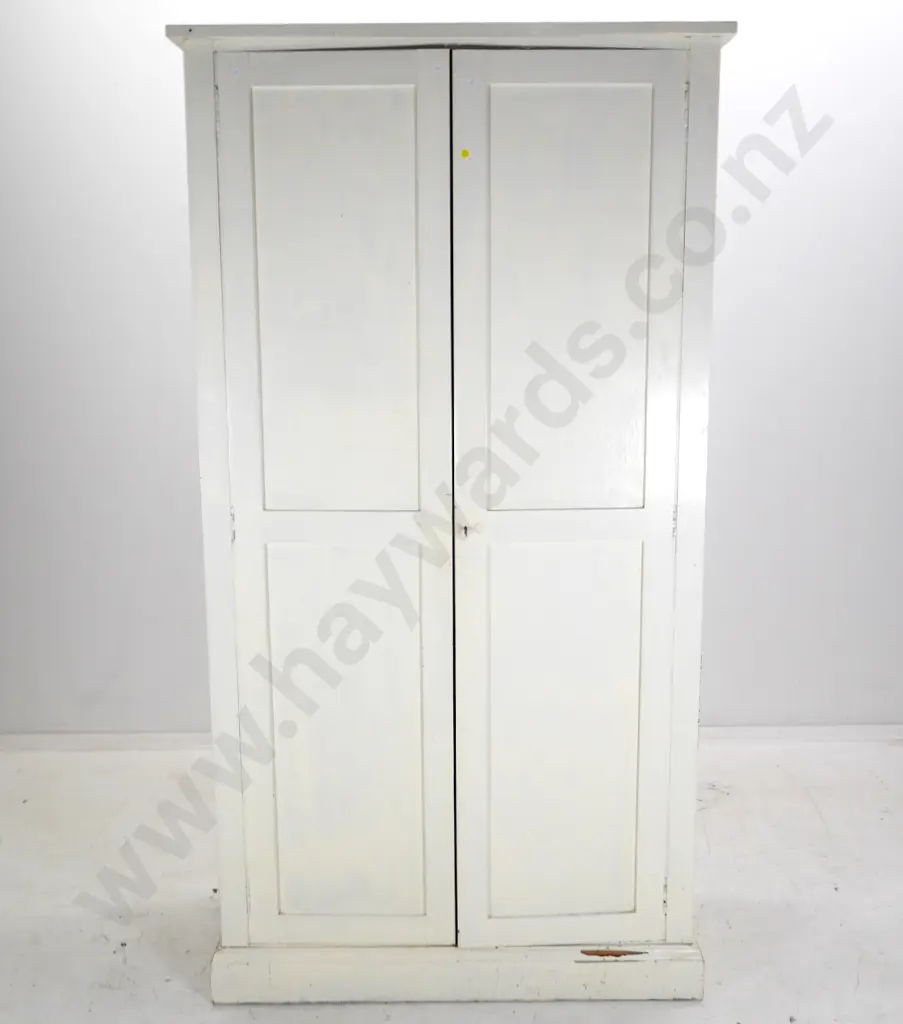 vintage tall white-painted kauri? school or office cupboard with fixed internal shelves, lockable w/key H2020 W1070 D450 Image 1++
