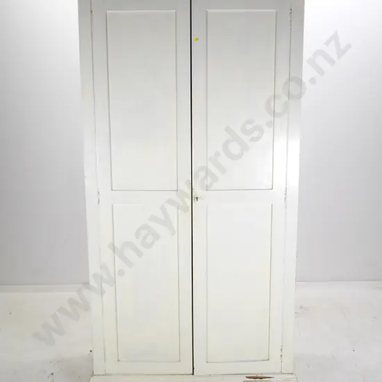 vintage tall white-painted kauri? school or office cupboard with fixed internal shelves, lockable w/key H2020 W1070 D450
