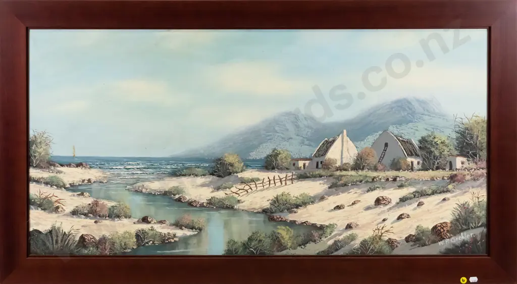 W P Grobler - framed oil - coastal scene H-500 W-1010 Image 1++