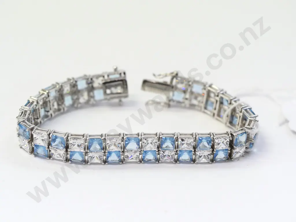 aquamarine & cz bracelet stamped 925 Image 1++