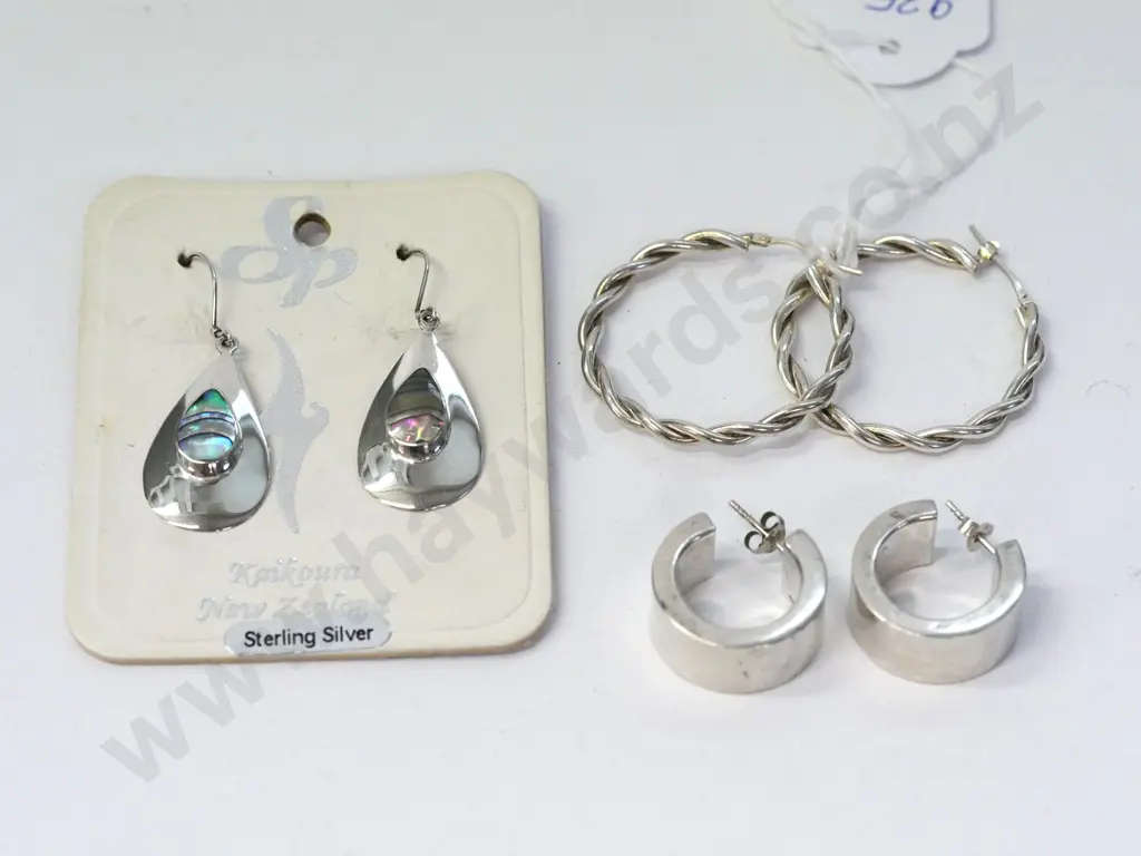 3 pairs of silver earrings stamped 925 Image 1++