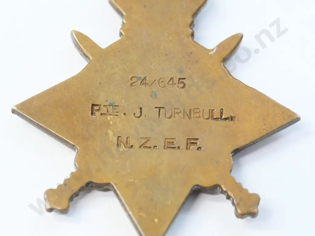 1914-1915 medal (Pte J Turnbull N.Z.E.F.),1968-69 Royal Life Saving medal (W.J.G.Potter) Home Service lapel pin, small Image 1++