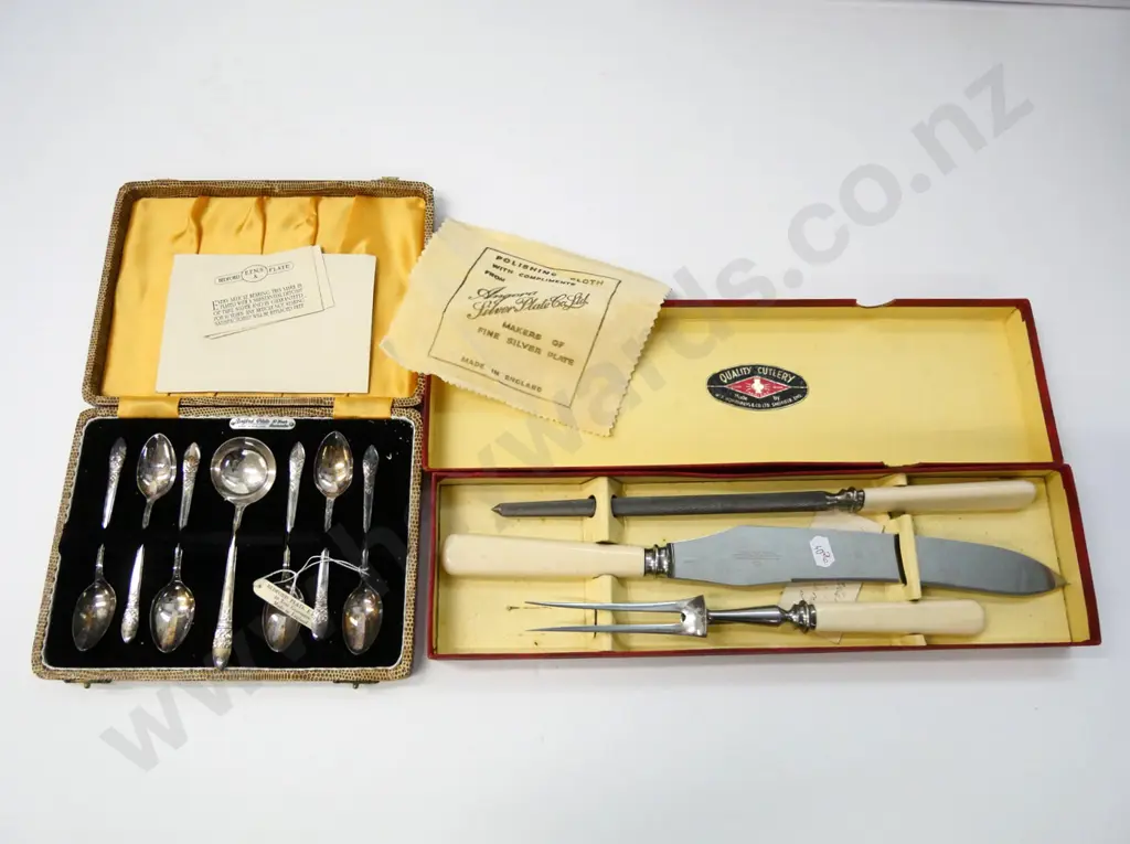 cased teaspoons 'Bedford plate epns' & boxed carving set 'W R Humprhries stainless steel Image 1++