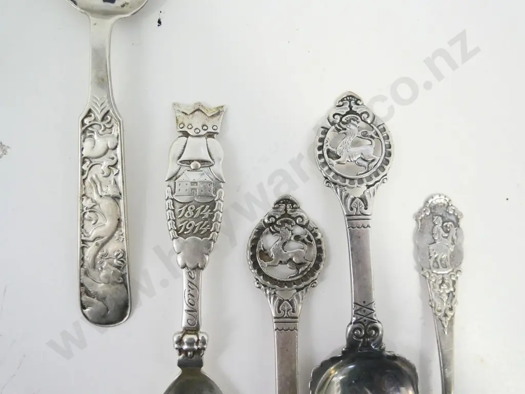 11 small Scandinavian  silver spoons, 2 marked sterling, the others marked 830S, one with broken handle Image 1++