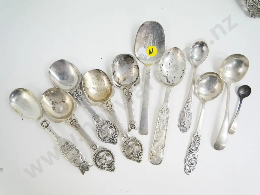 11 small Scandinavian  silver spoons, 2 marked sterling, the others marked 830S, one with broken handle Image 1++