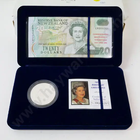 1996 New Zealand cased coin and banknote set - Queen Elizabeth's 70th birthday