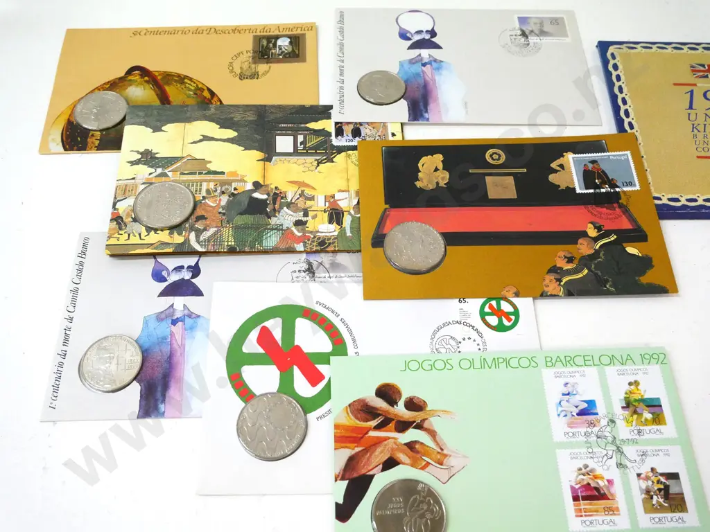 assorted Portugese and Spanish carded collector's coin issues and 1990 UK Royal Mint uncirculated coin set Image 1++