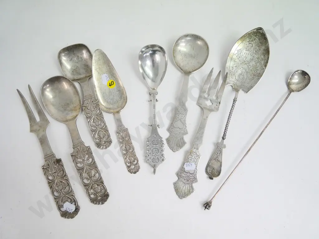 9 pieces Scandinavian 830s silver - serving forks and spoons, cake slice, etc. Image 1++