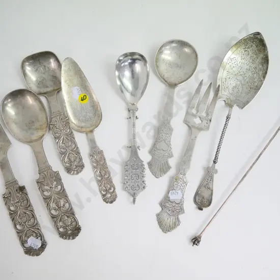 9 pieces Scandinavian 830s silver - serving forks and spoons, cake slice, etc.