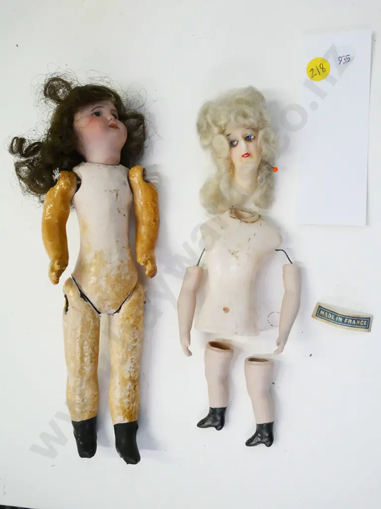 2 vintage dolls, restorer's condition, larger composite with china head H-240, other has wax head and body, china limbs Image 1++