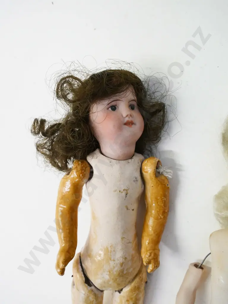 2 vintage dolls, restorer's condition, larger composite with china head H-240, other has wax head and body, china limbs Image 1++